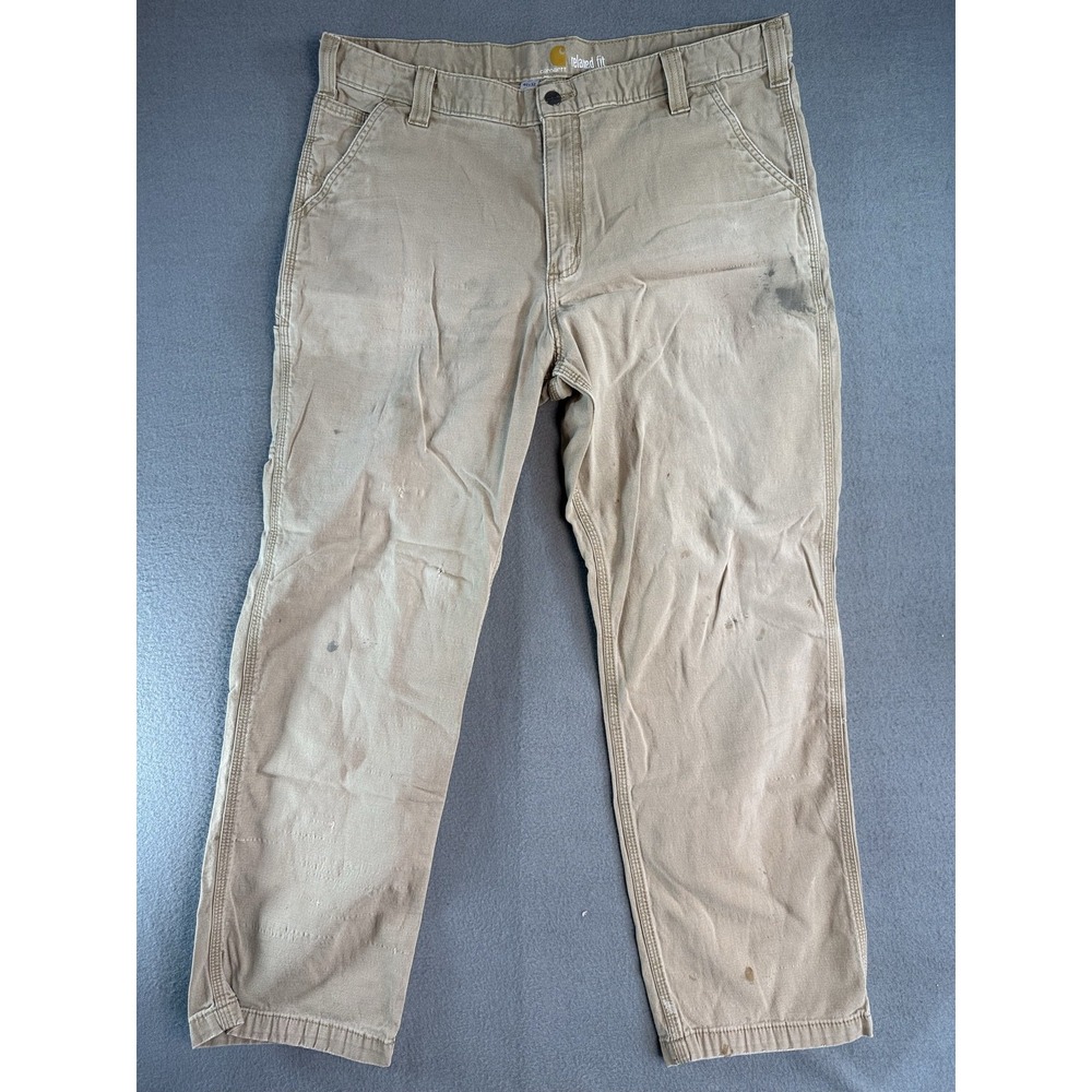 Carhartt Mens 40x28 Beige Relaxed Fit Carpenter Workwear Pants 102291-253 FLAW